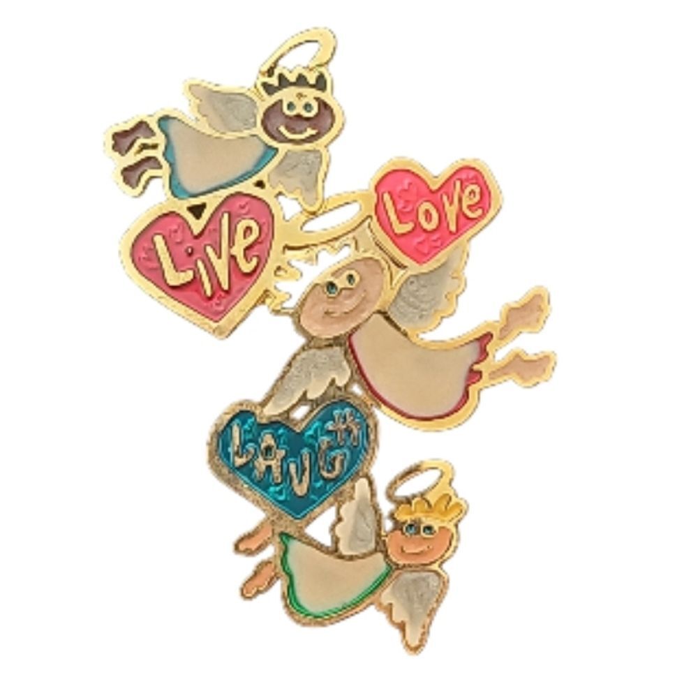  vintage 3" Brooch Pin Live Laugh Love gold-tone Color Enamel